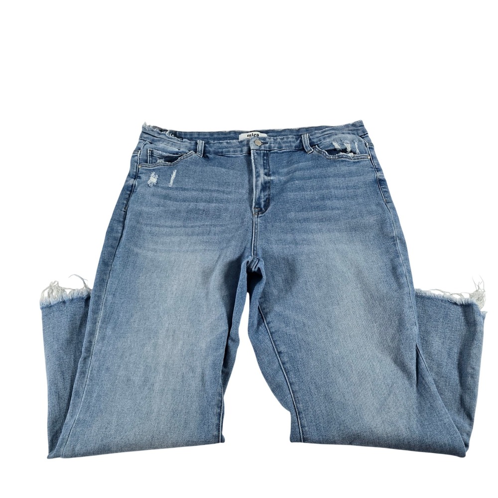 Mica Los Angeles Distressed Raw Hem Straight Leg Jeans Blue 20W MXP-F149